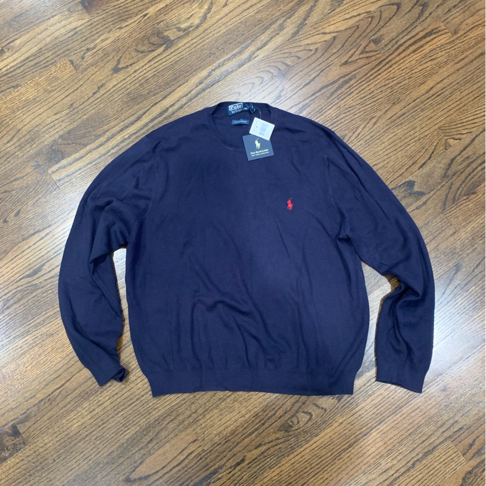 New Polo by Ralph Lauren 100% Pima Cotton Sweater Navy Men’s Size XL